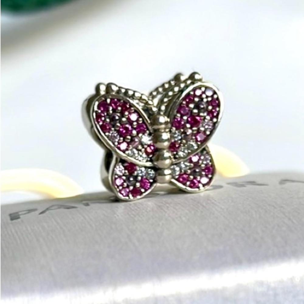Pandora Silver Butterfly Charm with CZ Pink Accents